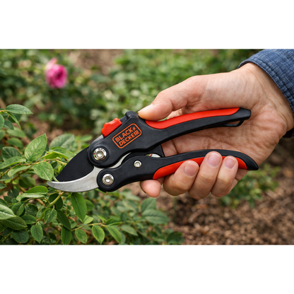Black & Decker Bypass Pruning Shears – Soft Grip Garden Secateurs