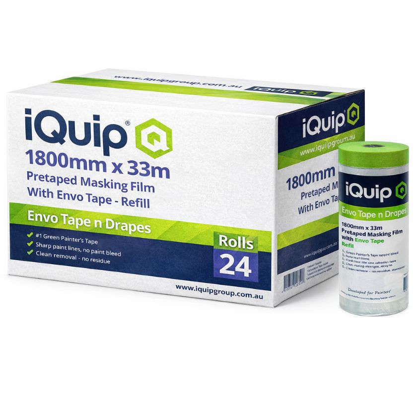iQuip Envo Pretaped Masking Film Refill - Box of 24 - Bulk Special (1800mm x 33 metres) - South East Clearance Centre