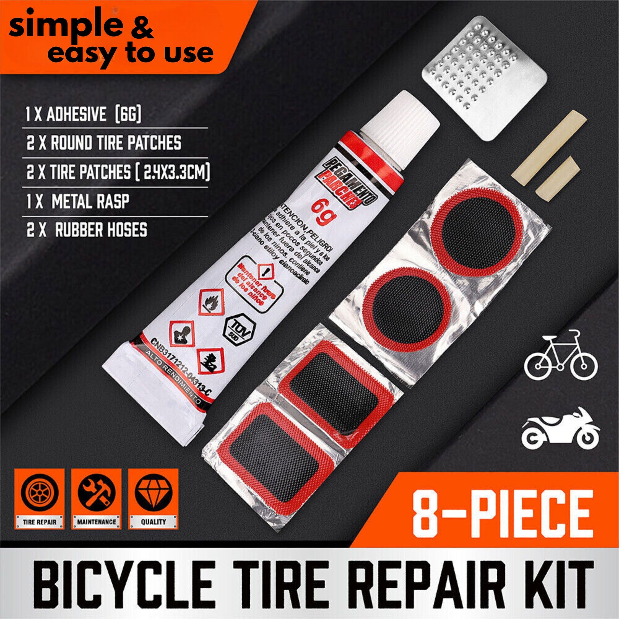 8 Piece Bicycle Bike Puncture Repair Tool Kit - South East Clearance Centre