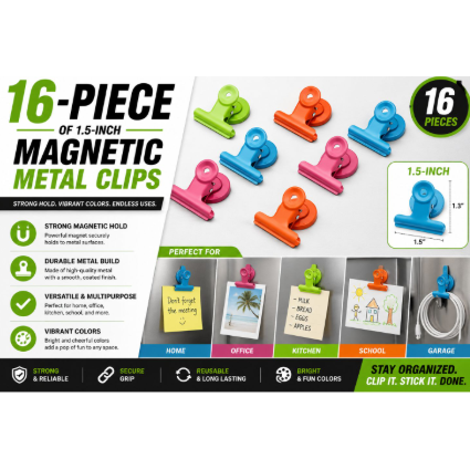 16-Piece of 1.5-Inch Magnetic Metal Clips