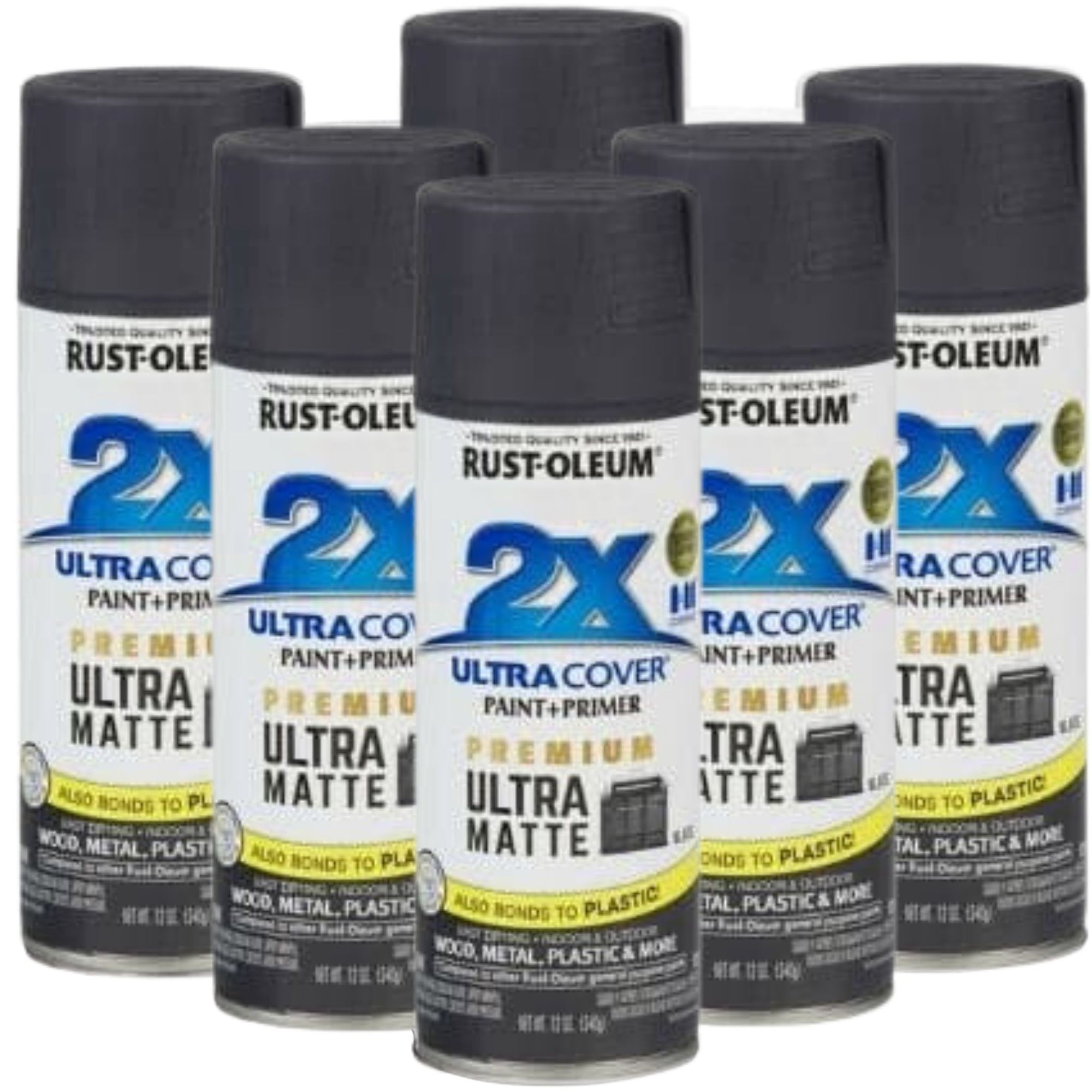 6 Cans | RUST-OLEUM 2X ULTRA COVER PAINT & PRIMER IN ONE | 357856 MATT BLACK - South East Clearance Centre