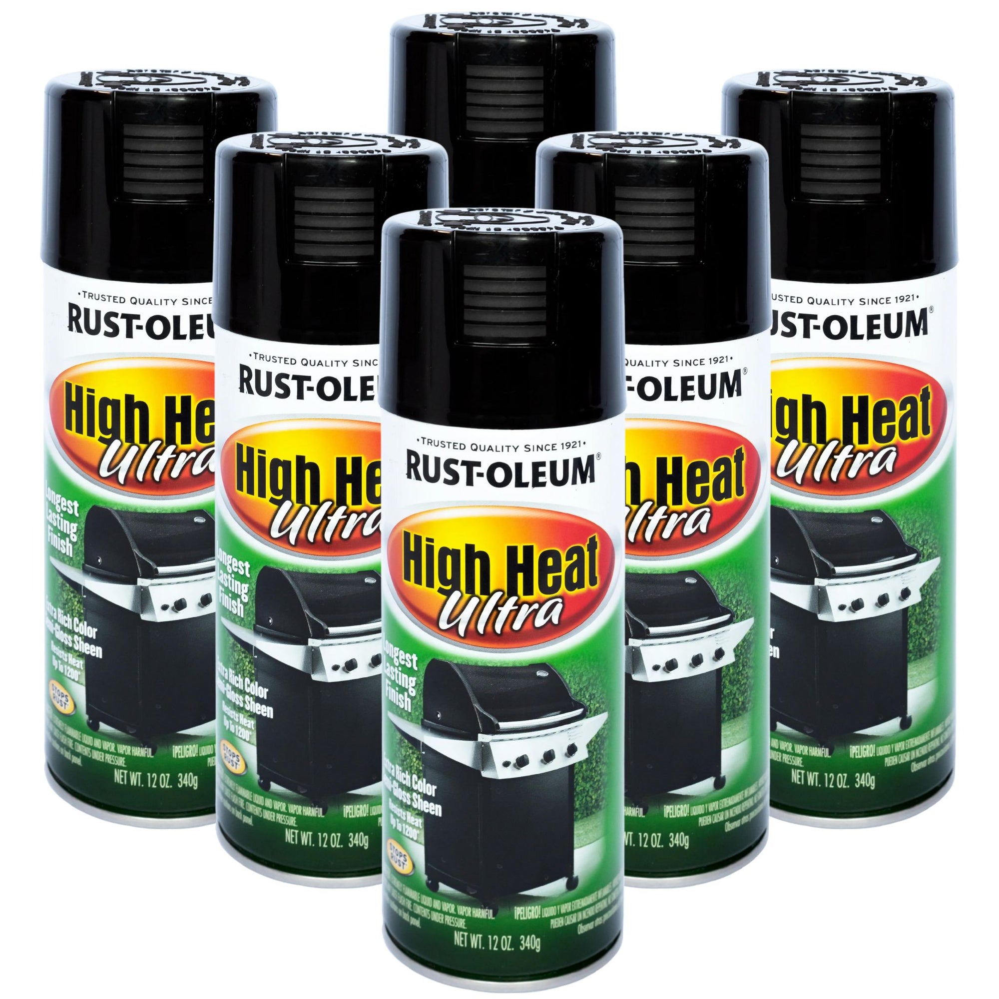 6 Cans | Rust-Oleum 241169 High Heat Ultra Enamel Spray, Black - South East Clearance Centre
