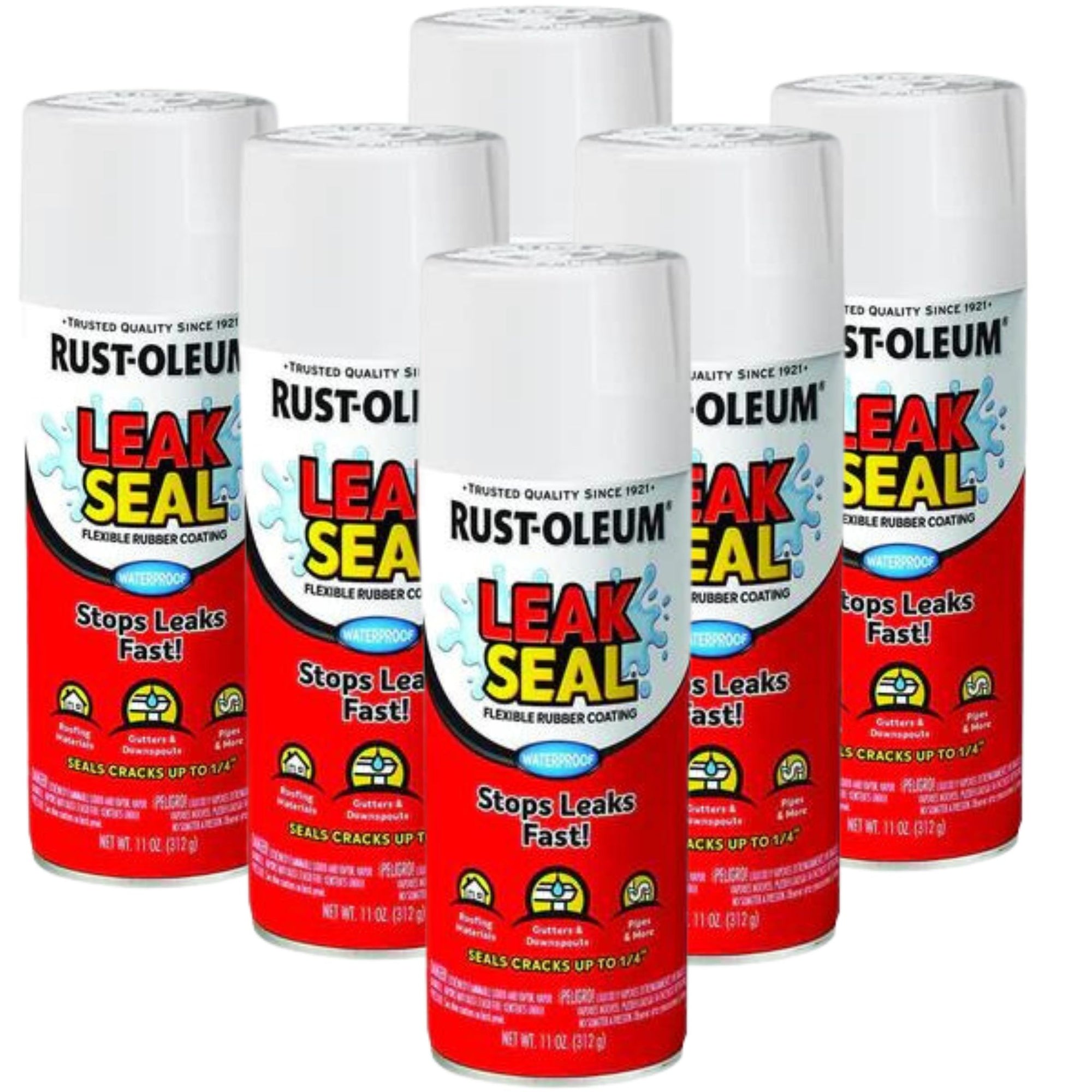 6 Cans | Rust-Oleum 340g Leakseal Rubberised Coating Spray | WHITE 367858 - South East Clearance Centre