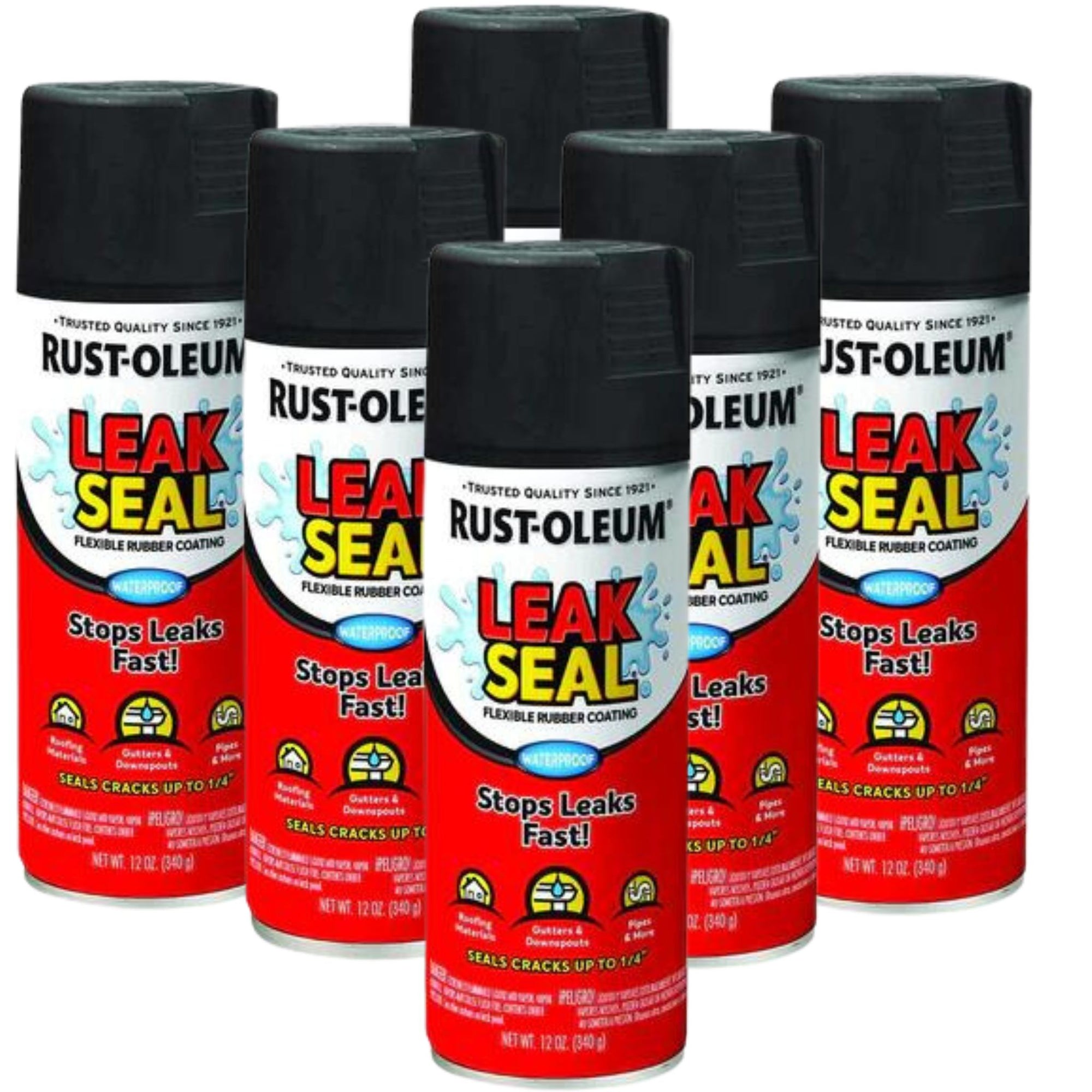 6 Cans | Rust-Oleum 340g Leakseal Rubberised Coating Spray | BLACK 273563 - South East Clearance Centre