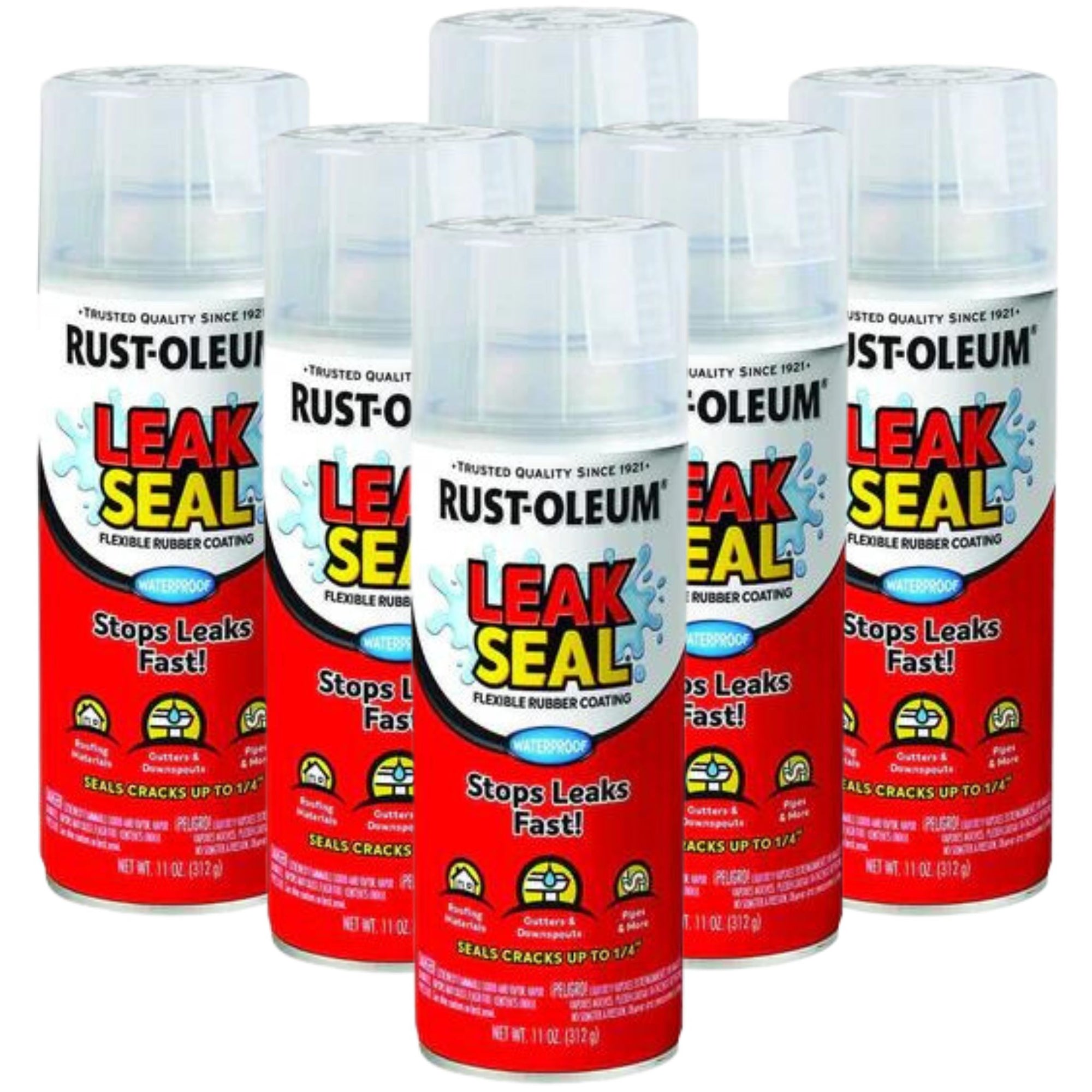 6 Cans | Rust-Oleum 340g Leakseal Rubberised Coating Spray | CLEAR 273564 - South East Clearance Centre