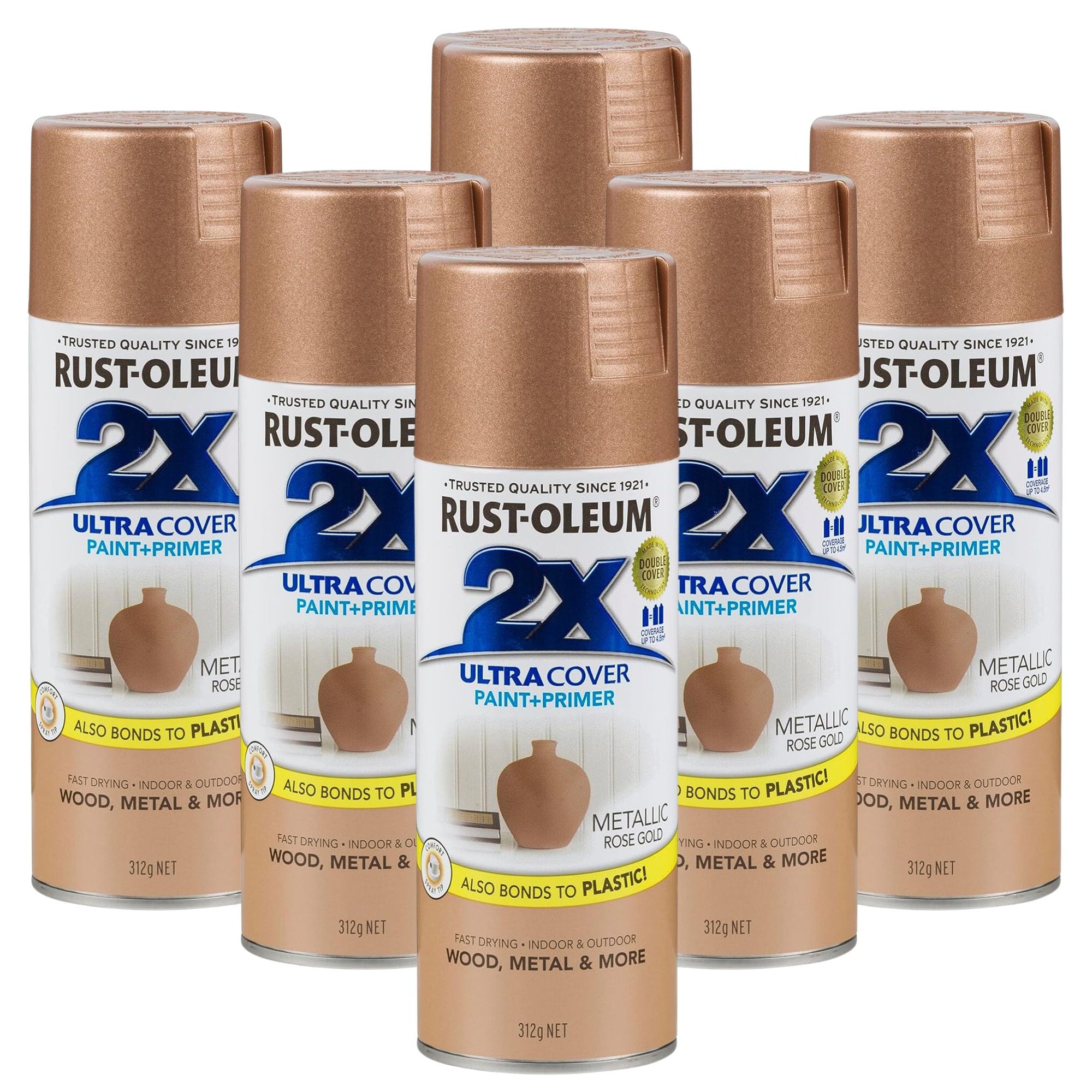 6 Cans | Rust-Oleum 2X Ultra Cover Spray Paint 310419 Metallic Gloss Rose Gold 312 g - South East Clearance Centre