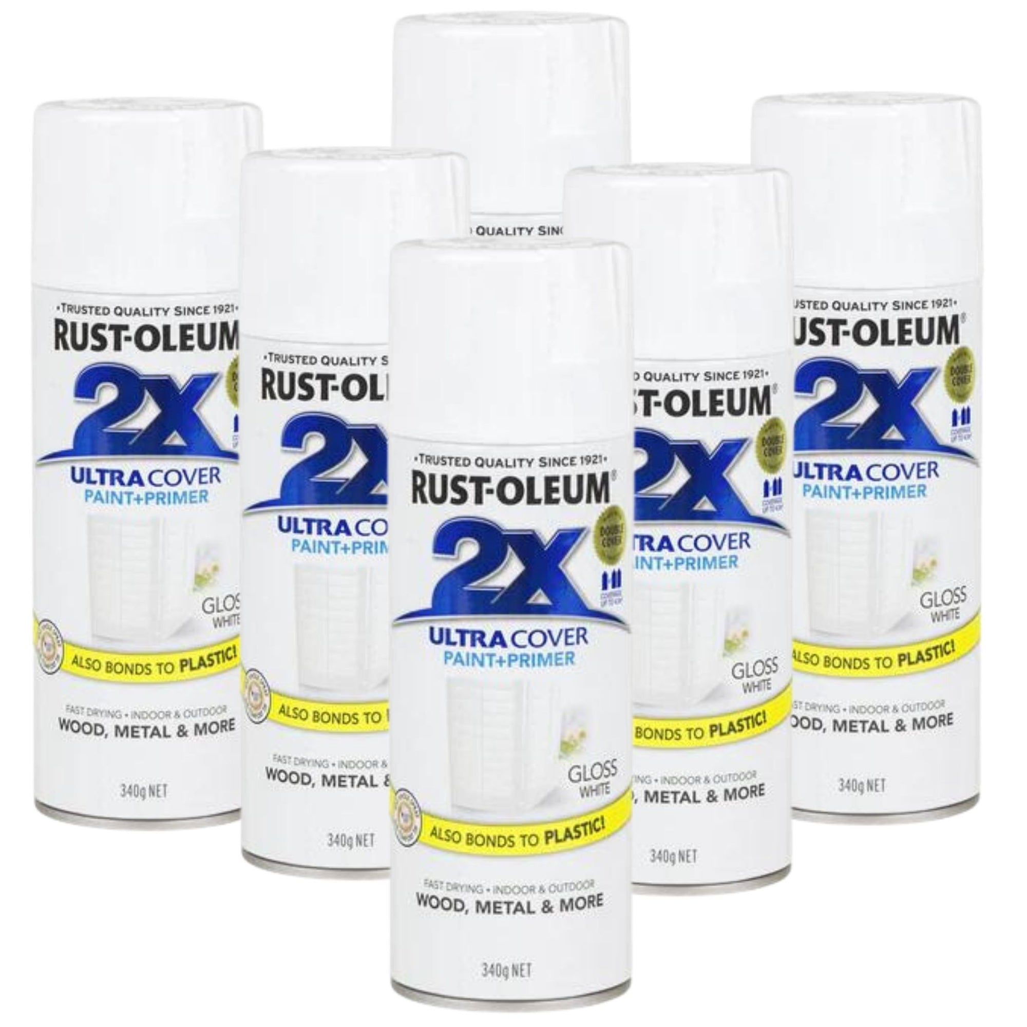 6 Cans | RUST-OLEUM 2X Gloss Paint & Primer Spray Paint 340g White 276314 - South East Clearance Centre