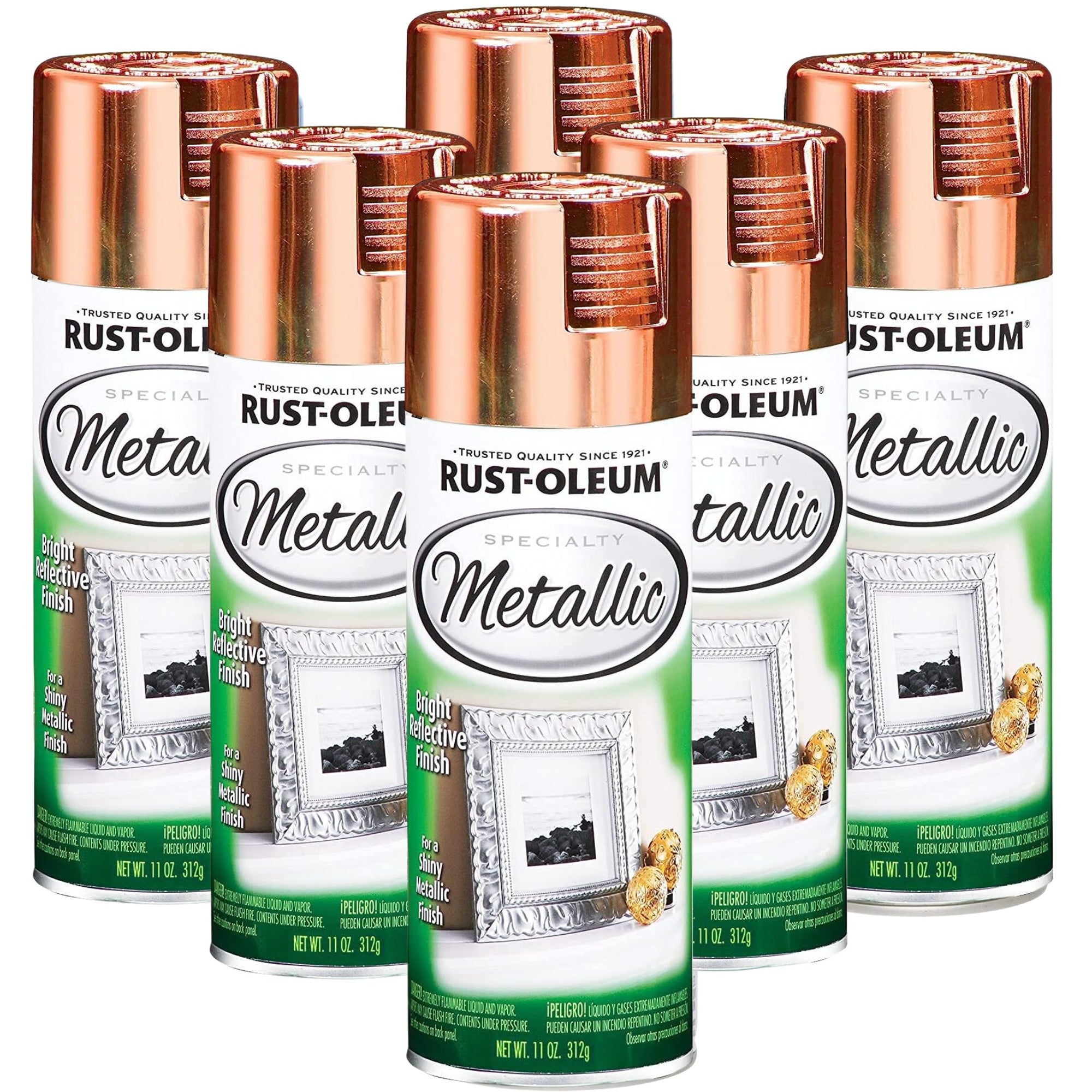 6 Cans | Rust-Oleum Speciality Metallic Bright Reflective Finish - 312g Spray | 1937830 Metallic Spray, 312 METALLIC COPPER - South East Clearance Centre