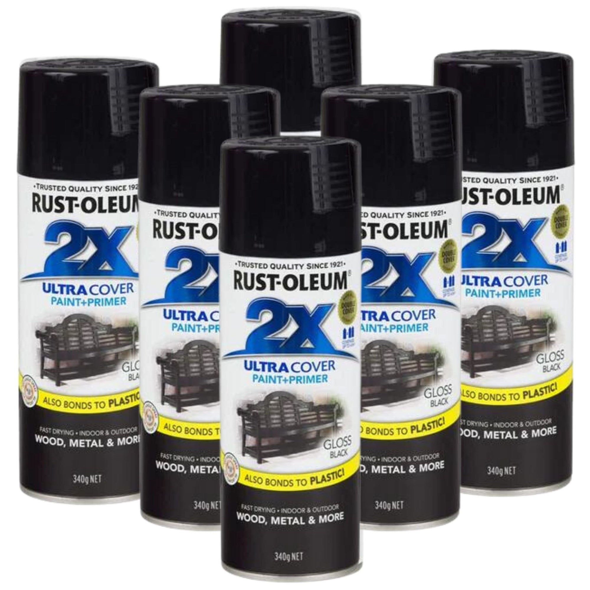 6 Cans | RUST-OLEUM 2X Gloss Paint & Primer Spray Paint 340g Gloss Black 276315 - South East Clearance Centre