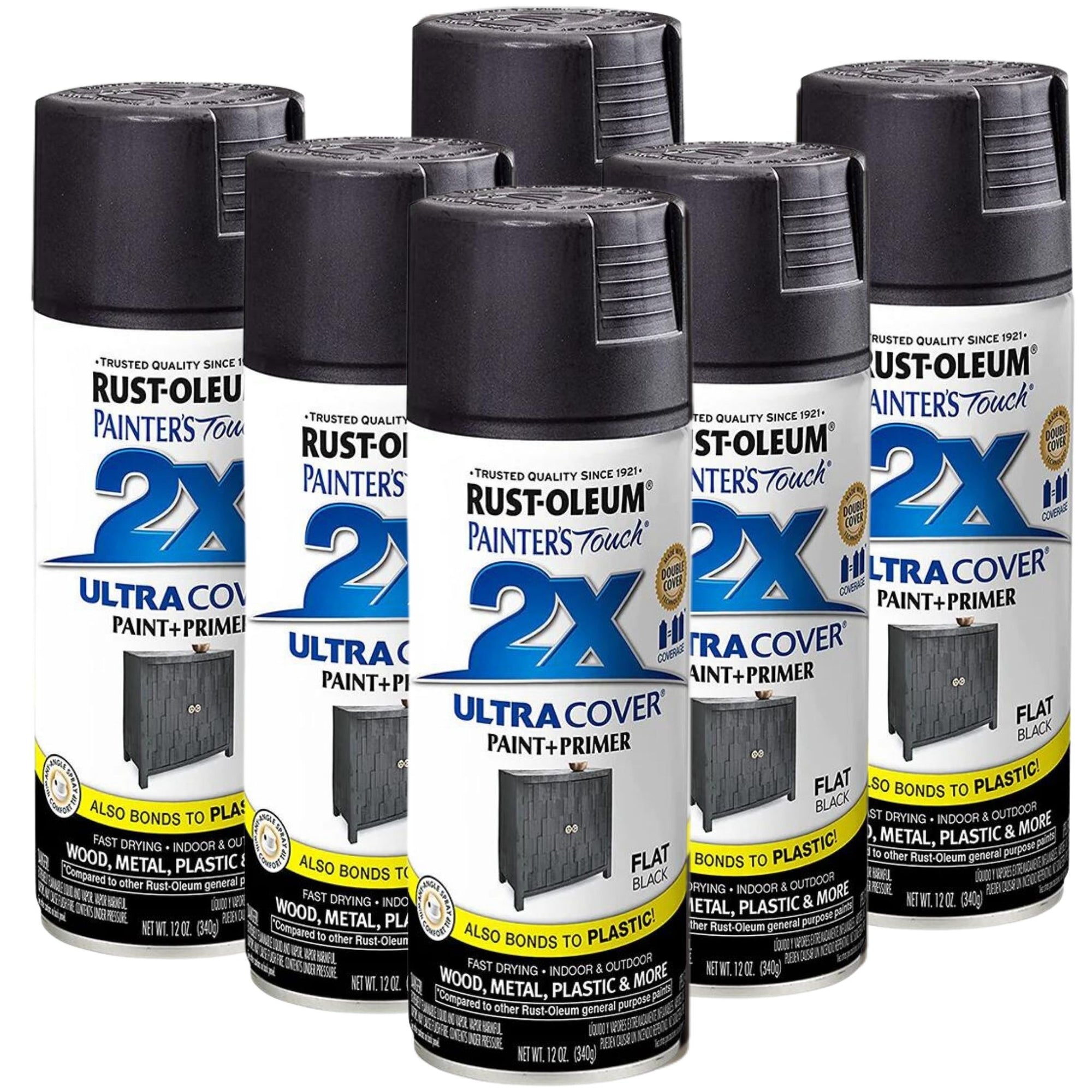 6 Cans | RUST-OLEUM 2X Ultra Cover Flat Paint & Primer Spray Paint 340g | 276323 Flat Black - South East Clearance Centre