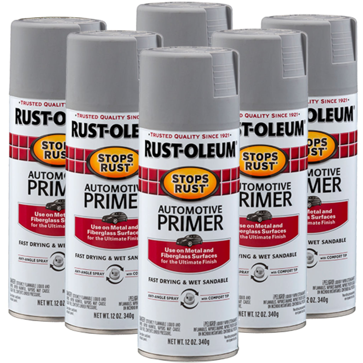 (6 cans) RustOleum Stops Rust & Rust Prevention Automotive Primer