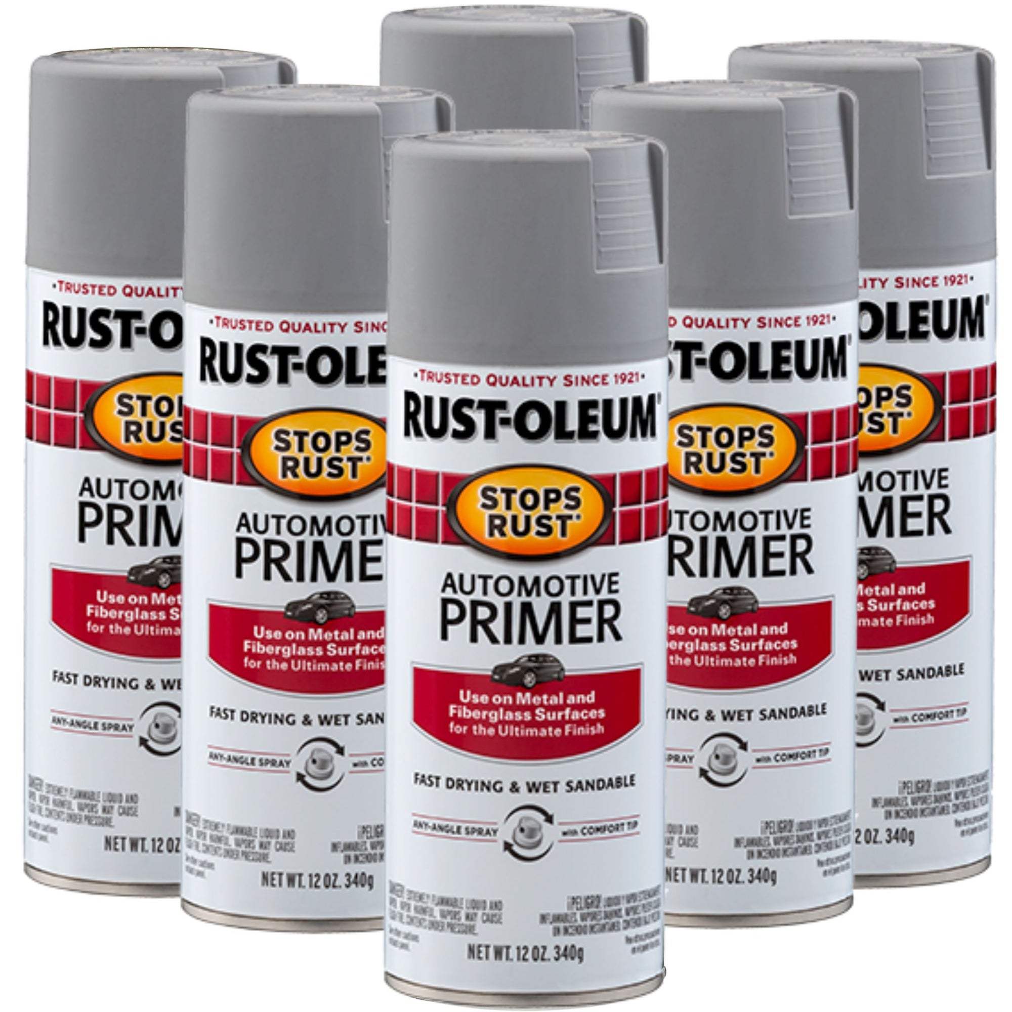 (6 cans) Rust-Oleum Stops Rust & Rust Prevention Automotive Primer Spray | 2081830 Light Gray - South East Clearance Centre