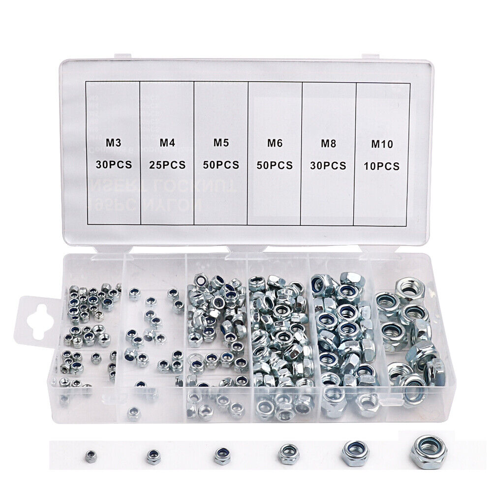 M3-M10 Hex Lock Nuts Nylon Insert 304 Stainless Steel Stop Nut Metric 195 Piece Assortment Kit - South East Clearance Centre