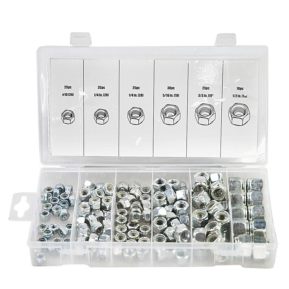 150 piece Hex Lock Nuts Nylon Insert Stainless Steel Stop Nut Assortment Kit - South East Clearance Centre