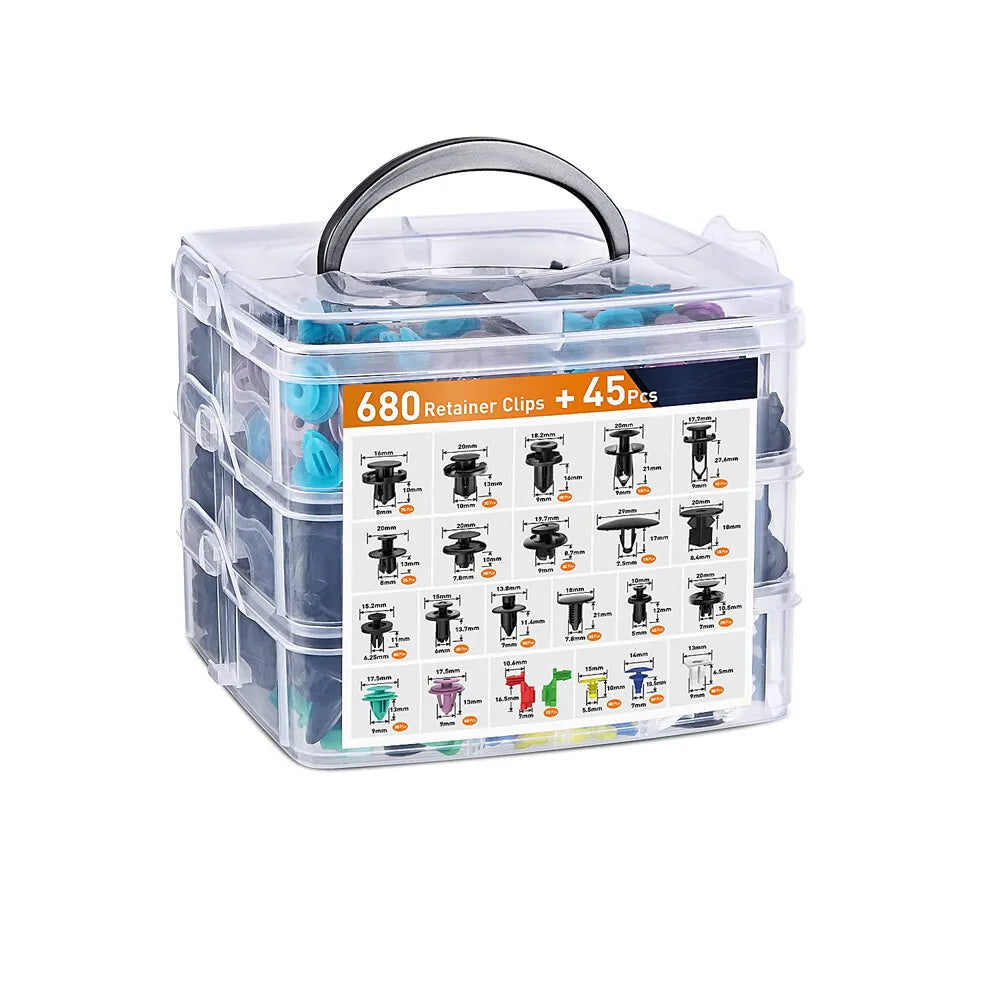 680 Piece Car Retainer Clip & Fasteners Kit 23 Sizes Automotive Push Assortment Kit - South East Clearance Centre