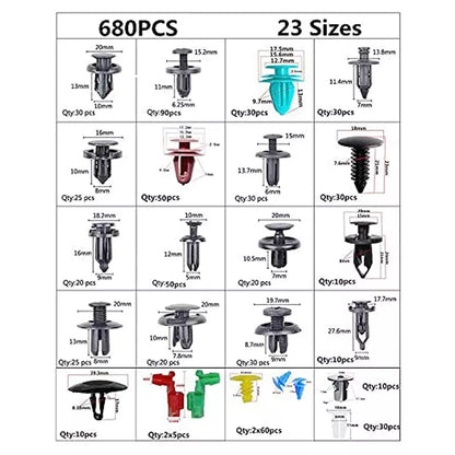 680 Piece Car Retainer Clip & Fasteners Kit 23 Sizes Automotive Push Assortment Kit - South East Clearance Centre