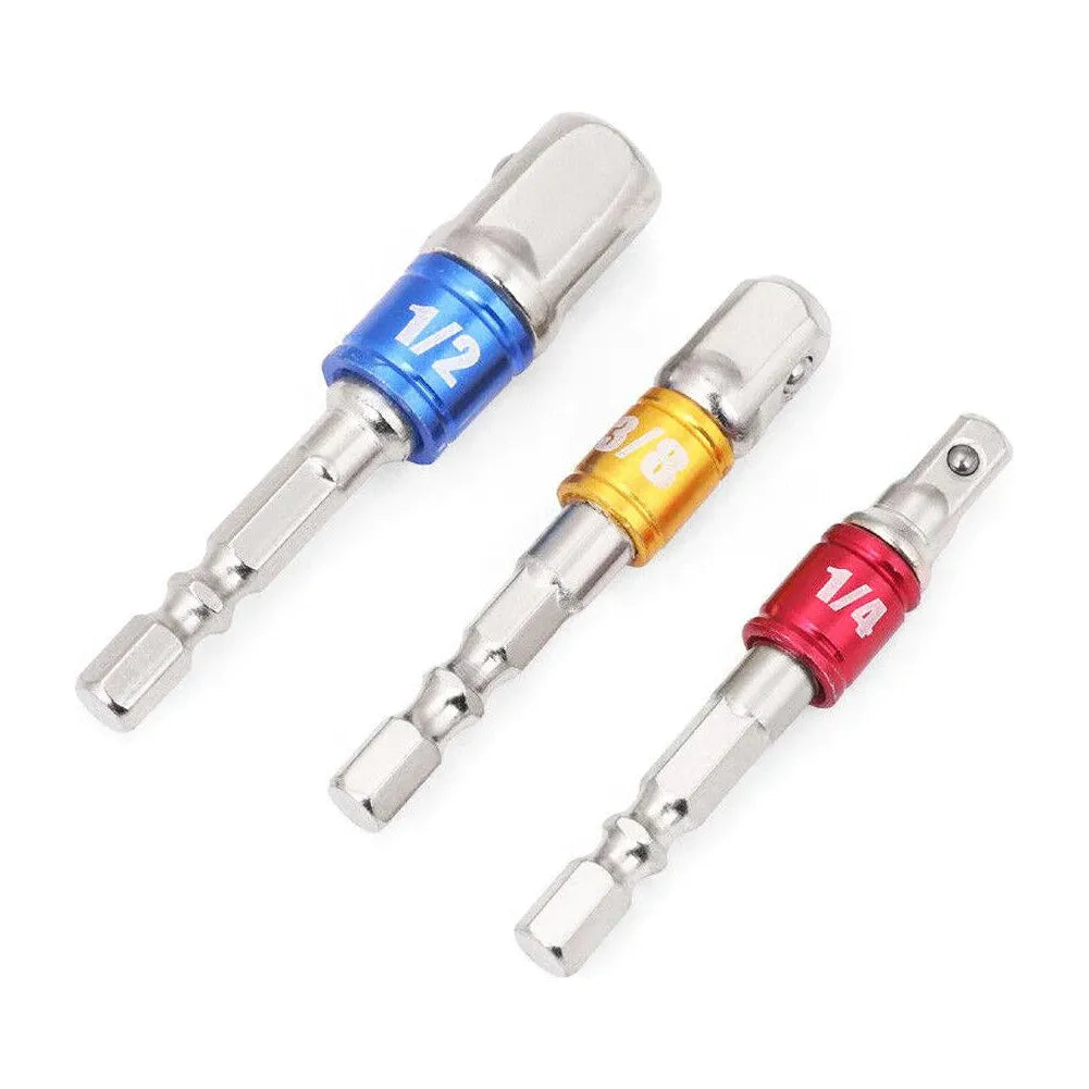 3Pc Socket Bit Adaptor Set Drill Nut Driver Power Extension Bars 1/4" 3/8" 1/2" - South East Clearance Centre