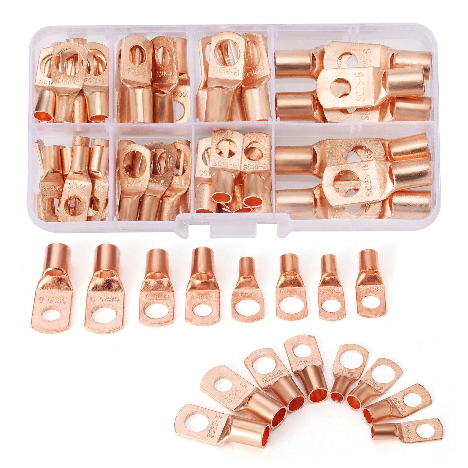 60 Piece Copper Battery Eyelets Tubular SC Ring Terminal Connectors ...