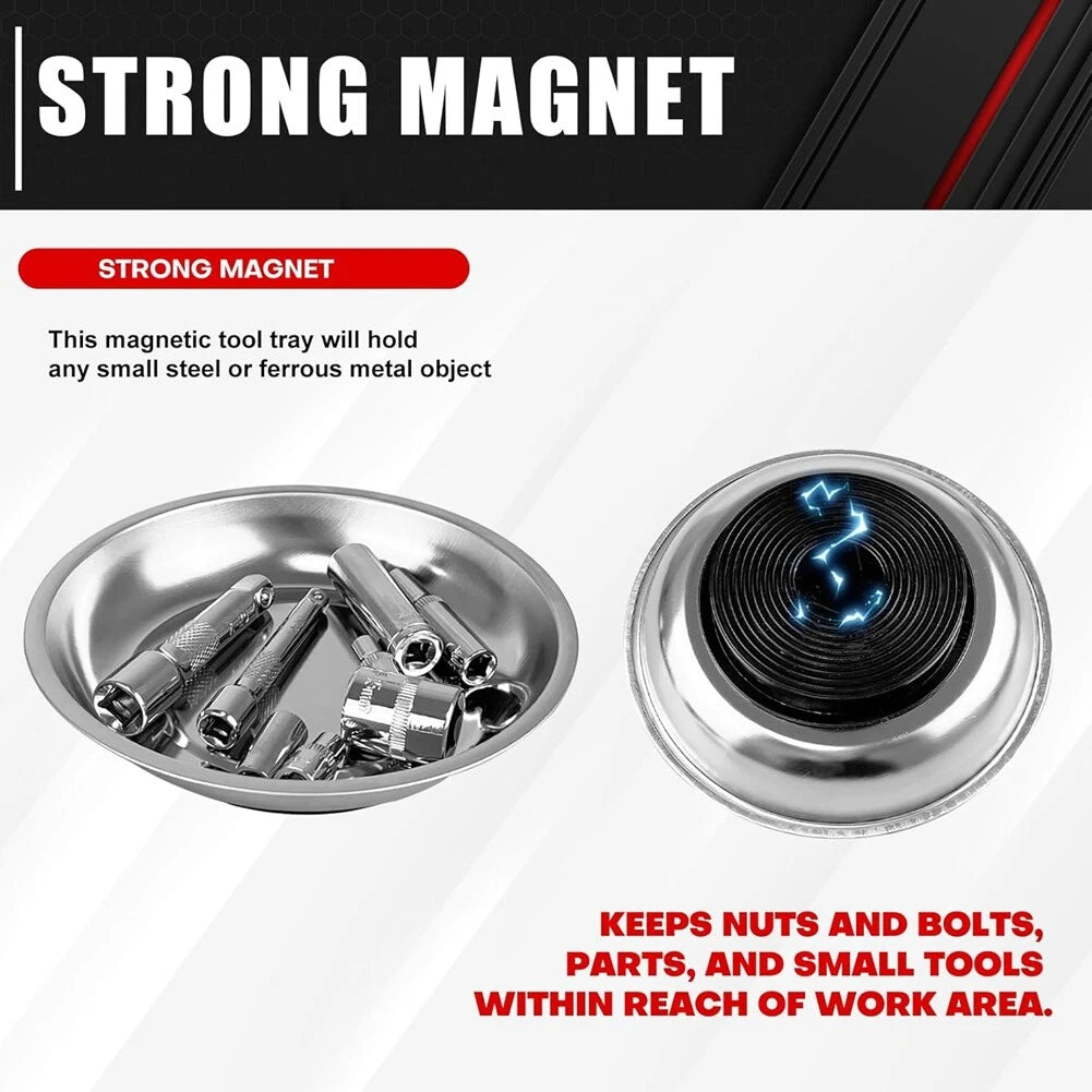 Magnetic Parts Bowl Trays 3" Inch Stainless Steel Parts Tray Bowl Round Pallets for Screw Pin Nuts Bolts Accessories