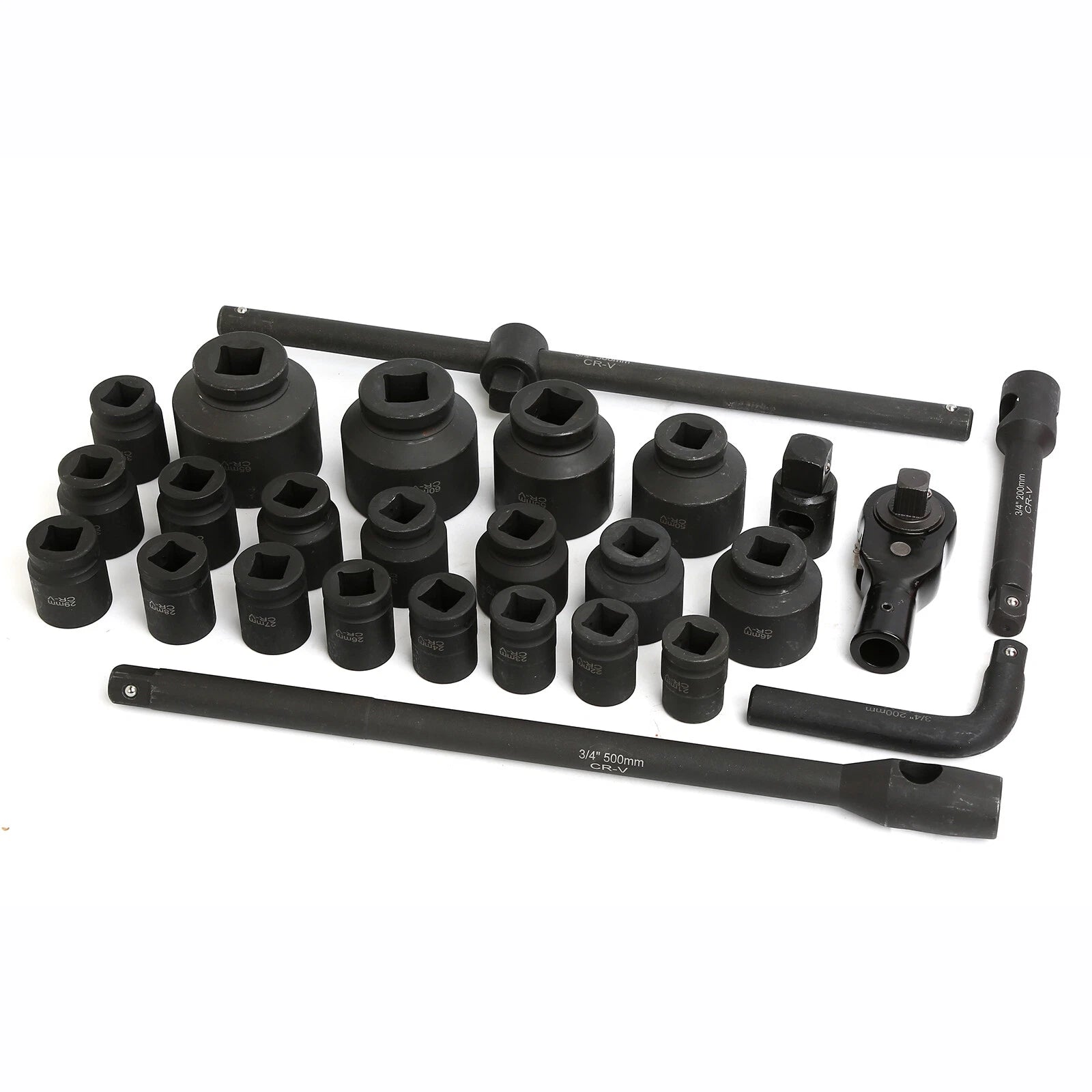 27pc 3/4" & 1" Drive Drive Impact Socket Sets Shallow Socket Assortment Metric 21mm to 65mm