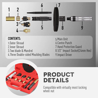 10Pc Wheel Lock Removal Tool Kit Wheel Locking Nut Key Remover Kit With Box - South East Clearance Centre