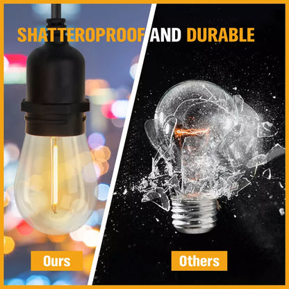 60FT 15LED Solar Powered Festoon String Light Outdoor Bulbs Xmas Wedding