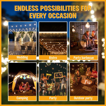60FT 15LED Solar Powered Festoon String Light Outdoor Bulbs Xmas Wedding