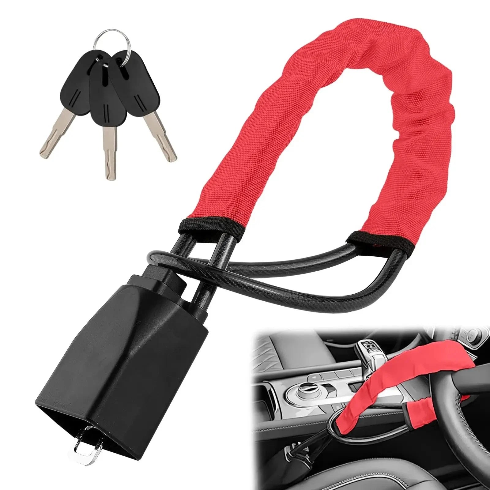 Universal Seat Belt Steering Wheel Lock Anti-Theft Car Van Security Lock with 3 Keys