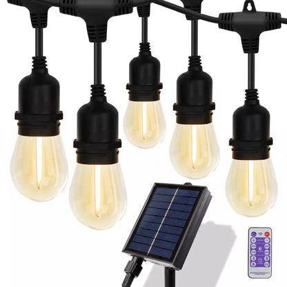 60FT 15LED Solar Powered Festoon String Light Outdoor Bulbs Xmas Wedding