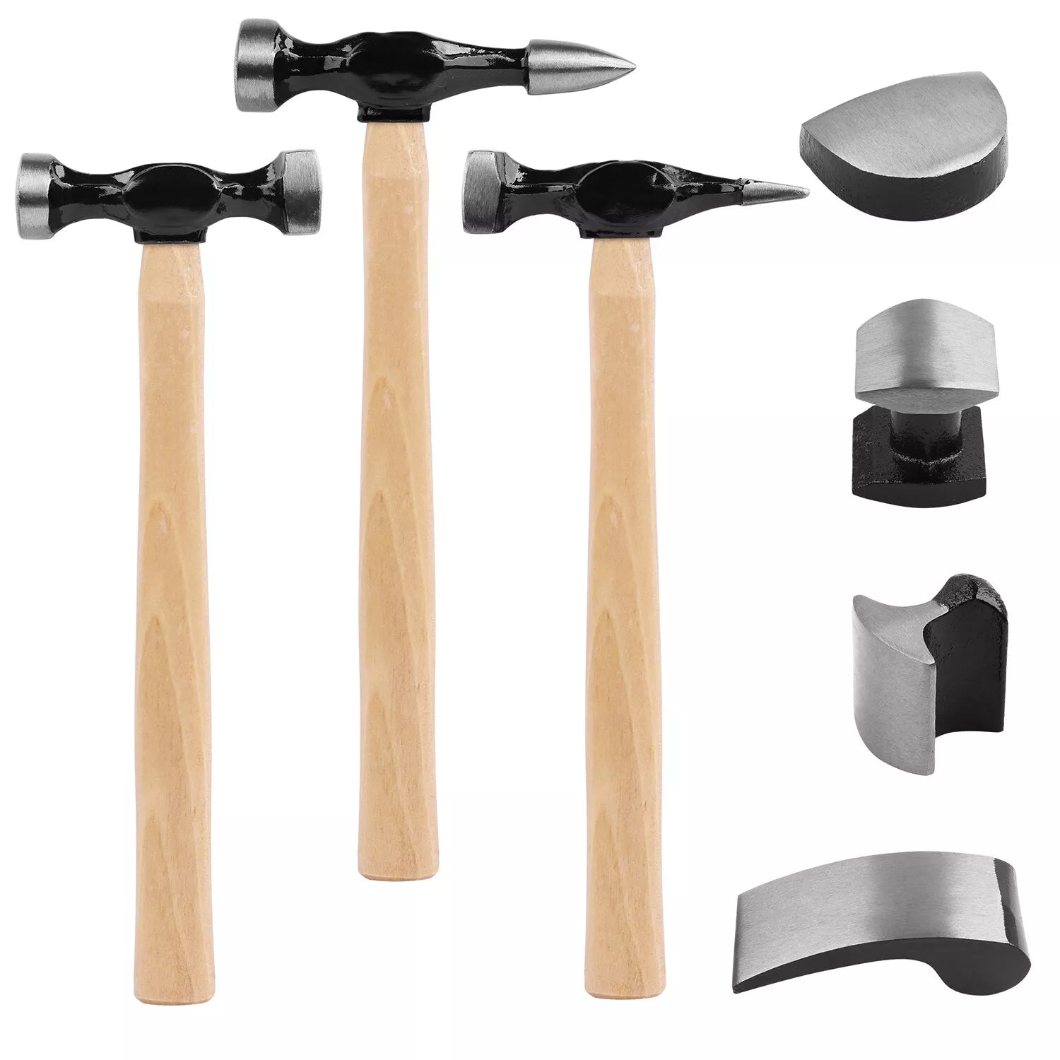7 Piece Dolly Car Dent Dint Auto Body Panel Repair Tool Kit Wooden Handles Beating Hammers