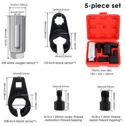 5pc Oxygen Sensor & Thread Chaser Set Socket Vacuum Switch Remover/Installer Kit