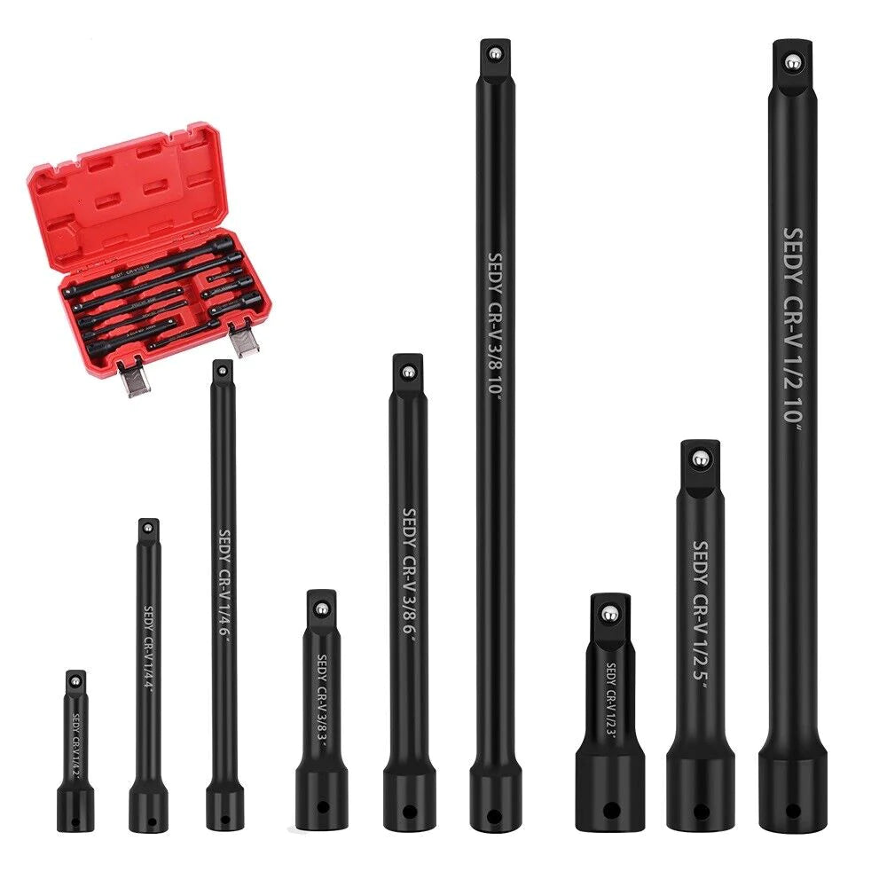 9 Piece Extension Bar Set | 1/4", 3/8" & 1/2" Drive Socket Extension - South East Clearance Centre