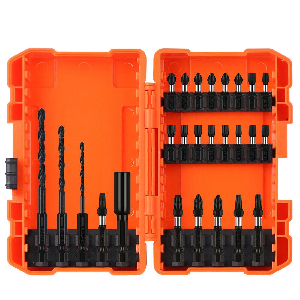 26Pc Impact Screwdriver Bit Set Magnetic Drill Bit Holder Quick Release Drilling - South East Clearance Centre