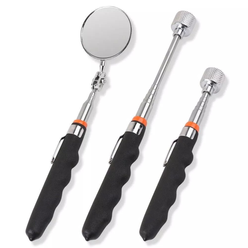 3-Piece Magnetic Pick-Up Tool Set – 16LB Telescopic Magnets + 360° Inspection Mirror