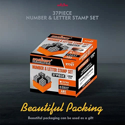 37-Piece Number and Letter Stamp Set 1/4 (6mm) (A-Z & 0-9 + Stars) - South East Clearance Centre