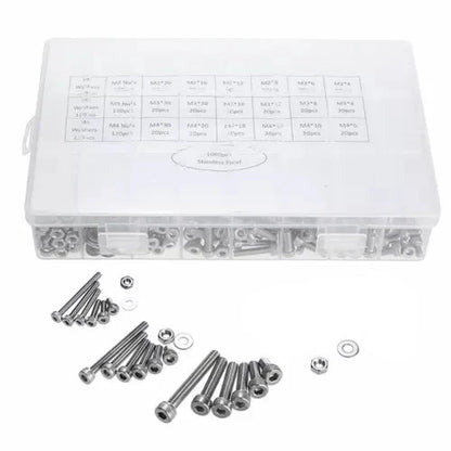 1080 Piece Hex Socket Head Screw Flat Washer and Nut Assortment Kit - South East Clearance Centre