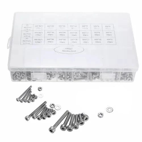 1080 Piece Hex Socket Head Screw Flat Washer and Nut Assortment Kit - South East Clearance Centre
