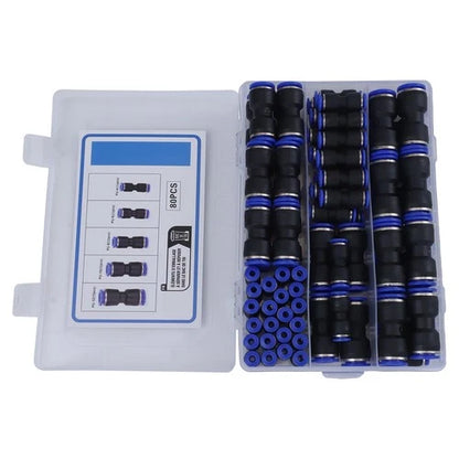 80pc Push Fit Straight Connectors Assortment Kit – 1/2", 3/8", 5/16", 1/4", 5/32" – Suits 4–12mm Tube (Air/Water Line Fittings) - South East Clearance Centre