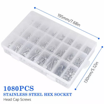 1080 Piece Hex Socket Head Screw Flat Washer and Nut Assortment Kit - South East Clearance Centre