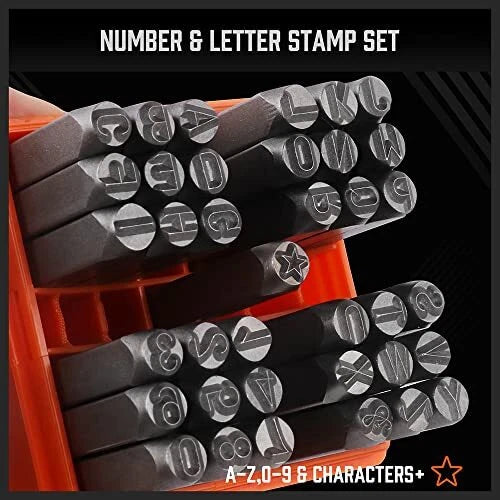 37-Piece Number and Letter Stamp Set 1/4 (6mm) (A-Z & 0-9 + Stars) - South East Clearance Centre