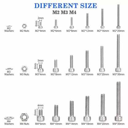 1080 Piece Hex Socket Head Screw Flat Washer and Nut Assortment Kit - South East Clearance Centre