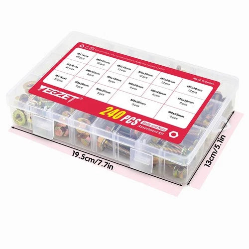 240-Piece 8.8 Grade Hexagon Flange Bolt & Nut Assortment Kit (M5–M8) - South East Clearance Centre