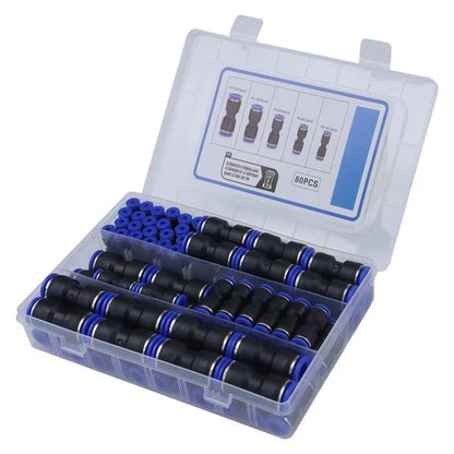 80pc Push Fit Straight Connectors Assortment Kit – 1/2", 3/8", 5/16", 1/4", 5/32" – Suits 4–12mm Tube (Air/Water Line Fittings) - South East Clearance Centre