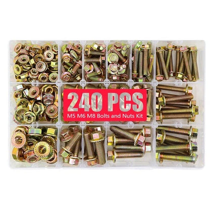 240-Piece 8.8 Grade Hexagon Flange Bolt & Nut Assortment Kit (M5–M8) - South East Clearance Centre