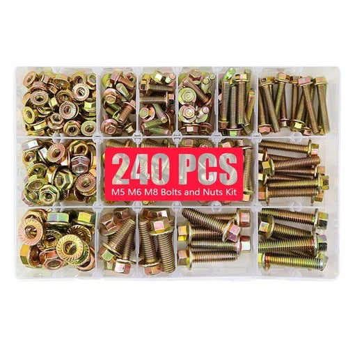 240-Piece 8.8 Grade Hexagon Flange Bolt & Nut Assortment Kit (M5–M8) - South East Clearance Centre