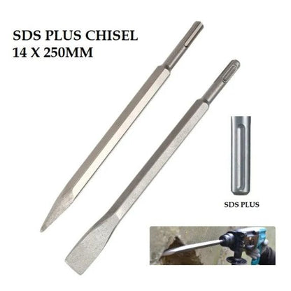 2pc 10" SDS-Plus Steel Chisel Set – 10mm Shank Point & 20mm Flat (Rotary Hammer)
