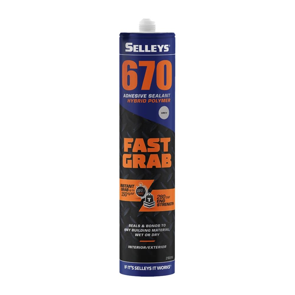 Selleys 670 Fast Grab Black Sealant and Adhesive Instant Grab 290mL (Box of 12) - Grey - South East Clearance Centre
