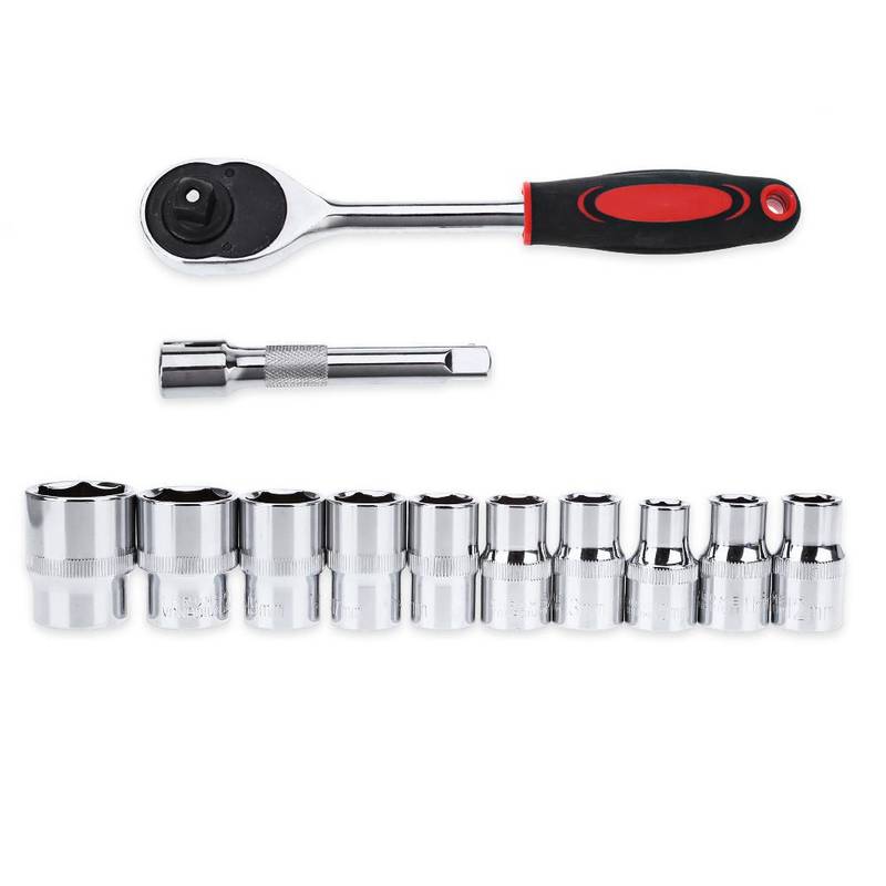 3/8" Drive Socket Set with extension Bar & Ratchet | 12 Pieces (10-22mm) - South East Clearance Centre