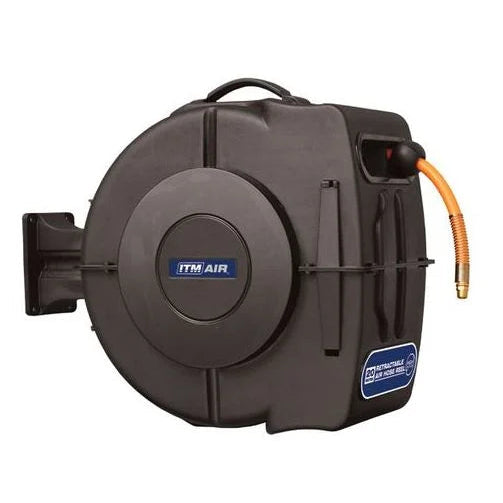 ITM RETRACTABLE AIR HOSE REEL, 10MM X 20M HYBRID POLYMER AIR HOSE WITH 1/4" BSP MALE FITTINGS