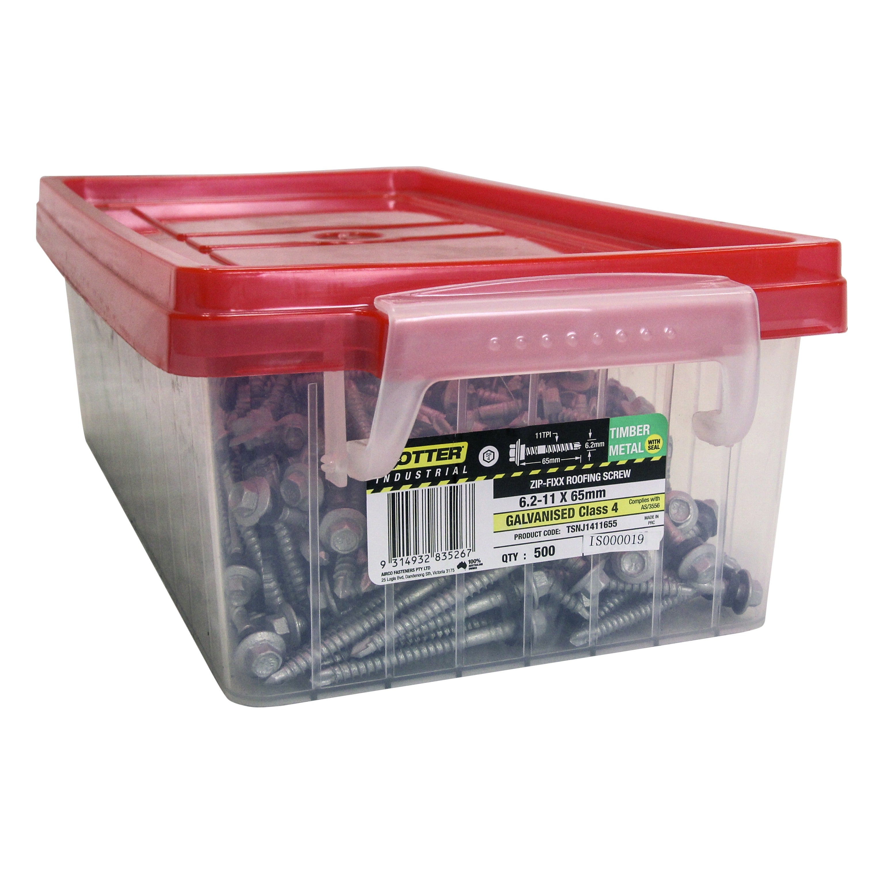 Otter Zip Fixx Roofing Screws, Colorbond Class 4, Timber & Metal, 6.2-11 x 65mm (Tub 500 Pack) - Basalt - South East Clearance Centre